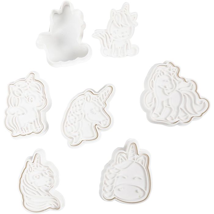 Emporte-Pièces avec Tampon, Licorne, dim. 6-7,5 cm, blanc, 6 pièce/ 1 Pq.