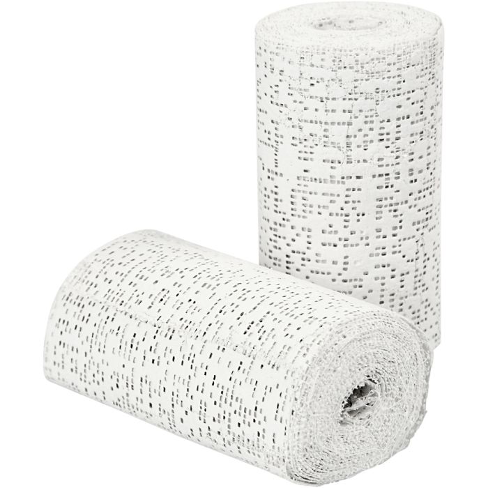 Gaze plâtrée, L : 2,7 m, L : 10 cm, blanc, 2 rouleau/ 1 Pq.