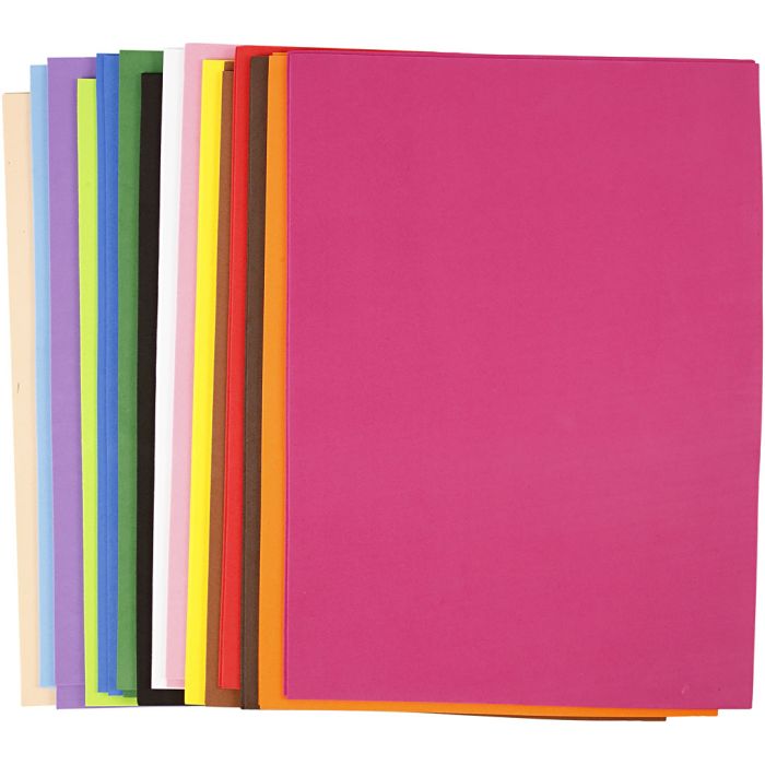 Feuille de Mousse, A3, feuille 297x420 mm, ép. 2 mm, ass. de couleurs, 30 flles ass./ 1 Pq.