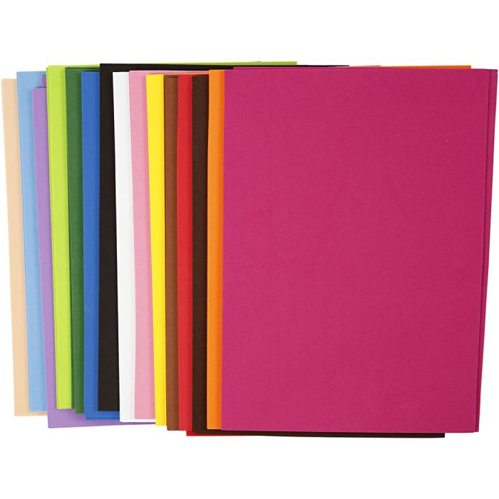 Feuille de Mousse, A4, feuille 210x297 mm, ép. 2 mm, 30 flles ass./ 1 Pq.