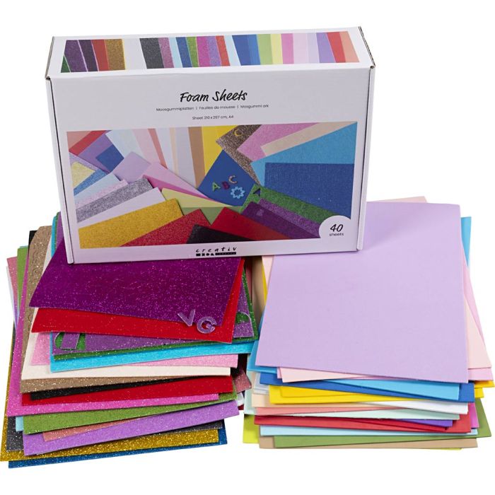 Feuilles de mousse, A4, feuille 210x297 cm, ass. de couleurs, 40 flles/ 1 Pq.