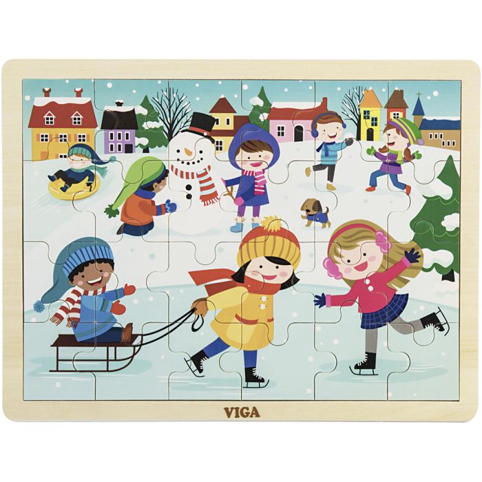 Puzzle en bois VIGA, les saisons , L'hiver, dim. 30x22,5 cm, 24 pièces, 1 pièce