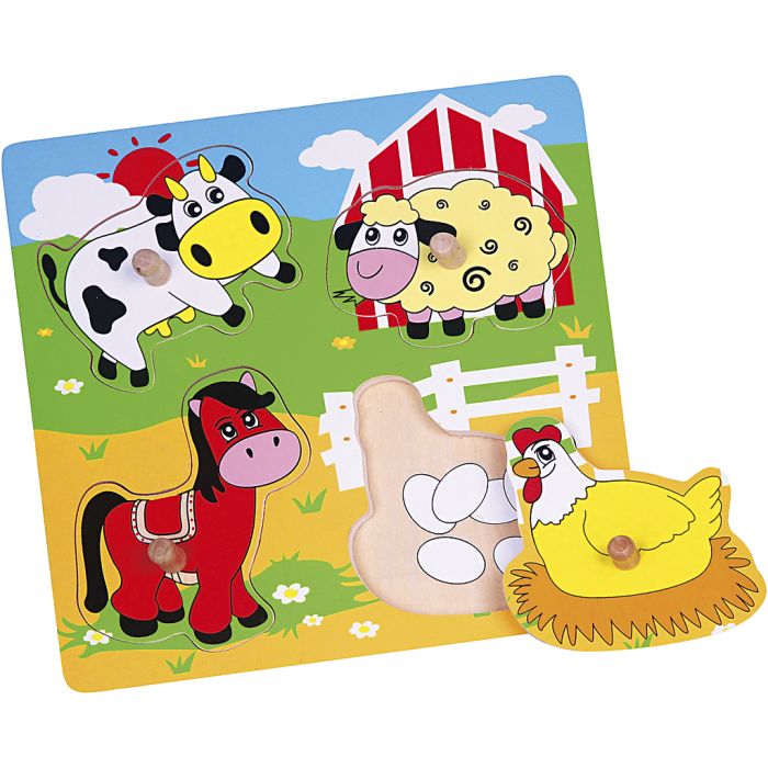Puzzles en bois avec petites poignées VIGA, Les animaux de la ferme, dim. 22x22 cm, 4 pièces, 1 pièce