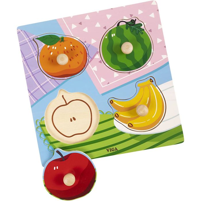 Puzzles VIGA avec petites poignées en bois, Fruits, dim. 22x22 cm, 4 pièces, 1 pièce