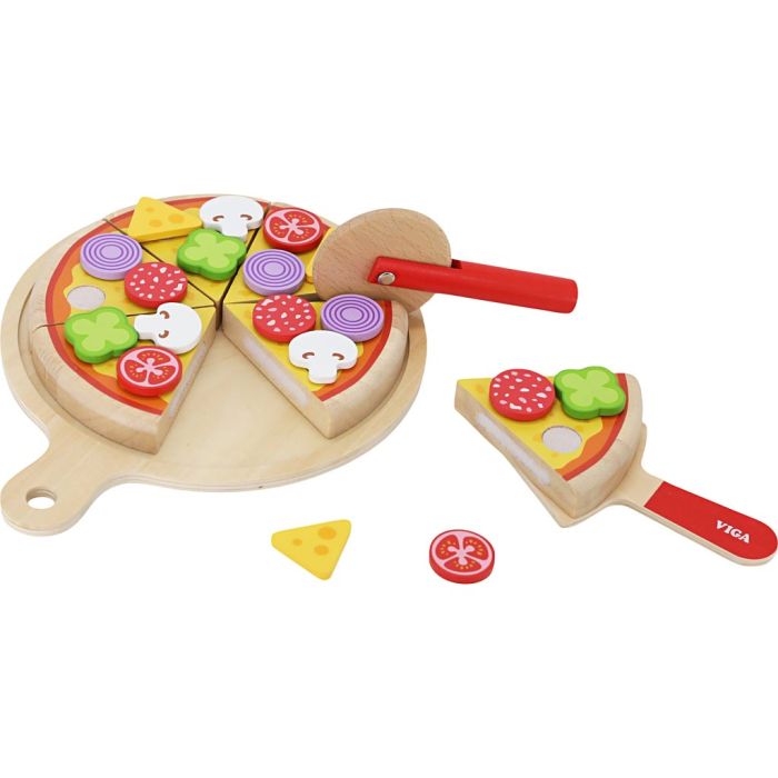 Pizza en bois pour le jeu VIGA, dim. 28x22,5x3 cm, Le contenu peut varier , 27 morceaux/ 1 pièce