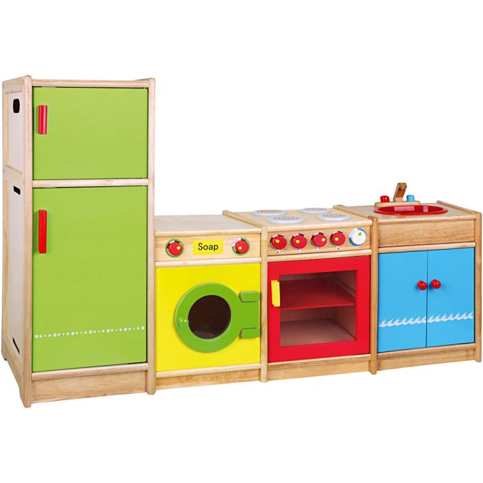 Cuisine de jeu en bois VIGA, H : 54-92 cm, P: 36 cm, L : 160 cm, 4 morceaux/ 1 set