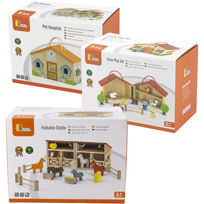 Maisons de jeu VIGA, Ferme, hôpital pour animaux et écurie, 3 pièces/ 1 Pq.