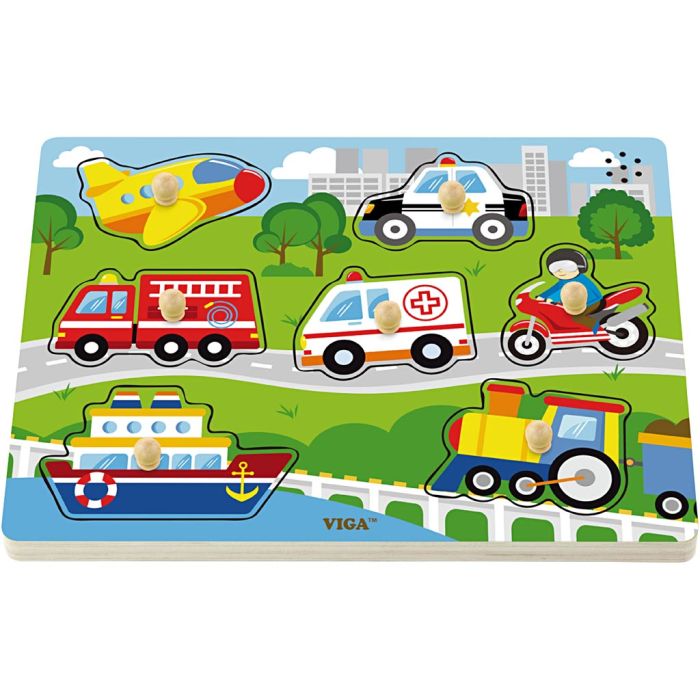 Puzzle en bois VIGA avec sons, Transport, dim. 33x22,5x3 cm, 1 pièce