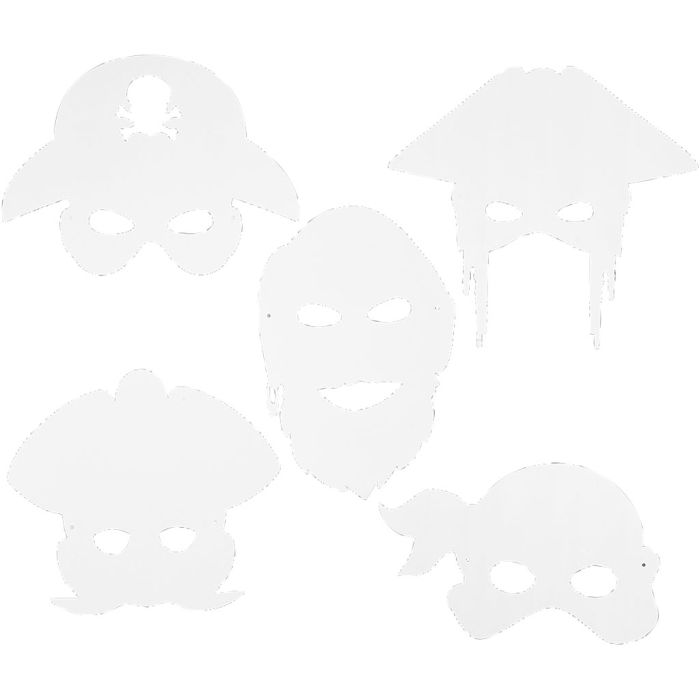 Masques de pirates, H : 16-26 cm, L : 17,5-26,5 cm, 230 gr, blanc, 16 pièces/ 1 Pq.