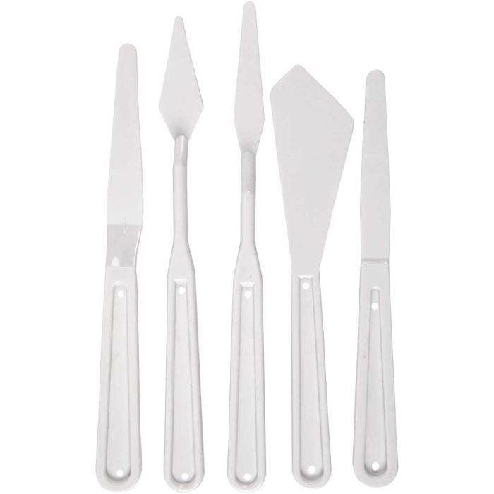Spatules en plastique, L : 17-20 cm, L : 13-33 mm, blanc, 5 pièces/ 1 Pq.