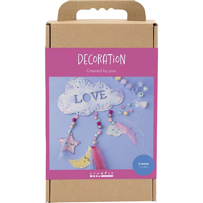 Kit DIY Décoration, Nuage, lune, étoile, couleurs scintillantes, couleurs pastel, 1 Pq.