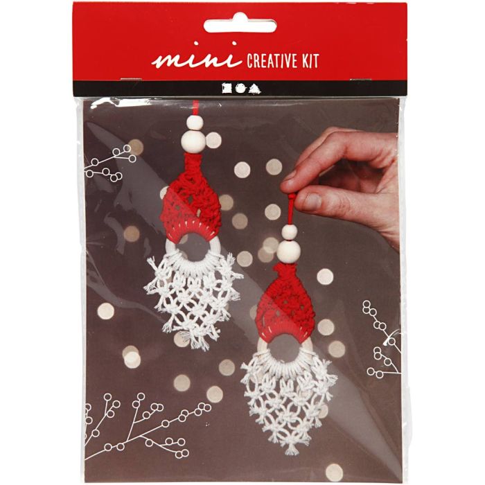 Mini Kit DIY Macramé, lutin de Noël en macramé, H : 14 cm, 1 Pq.