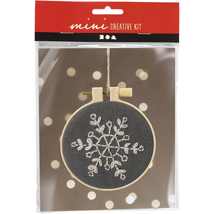 Mini Kit DIY Broderie, flocon de neige, gris, 1 Pq.