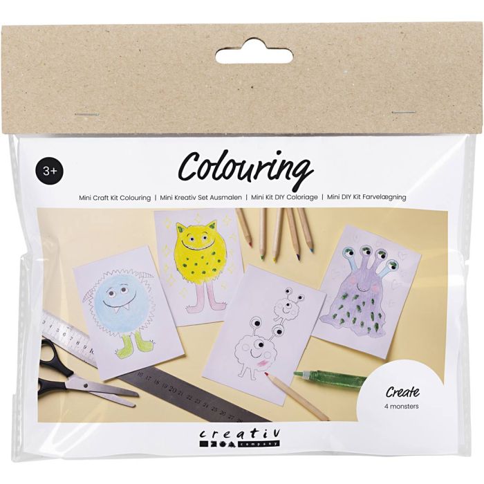 Mini Kit DIY Coloriage, Monstre, ass. de couleurs, 1 Pq.