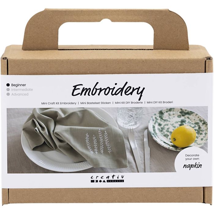 Mini Kit DIY Broderie, Serviette de table, dusty vert, 1 Pq.