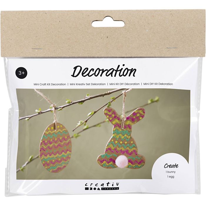 Mini Kit DIY Décoration, Œuf et lapin, brun, vert, rose, jaune, 1 Pq.