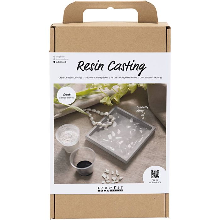 Kit DIY Moulage en Résine, Plateau carré avec terrazzo, noir, blanc, 1 Pq.