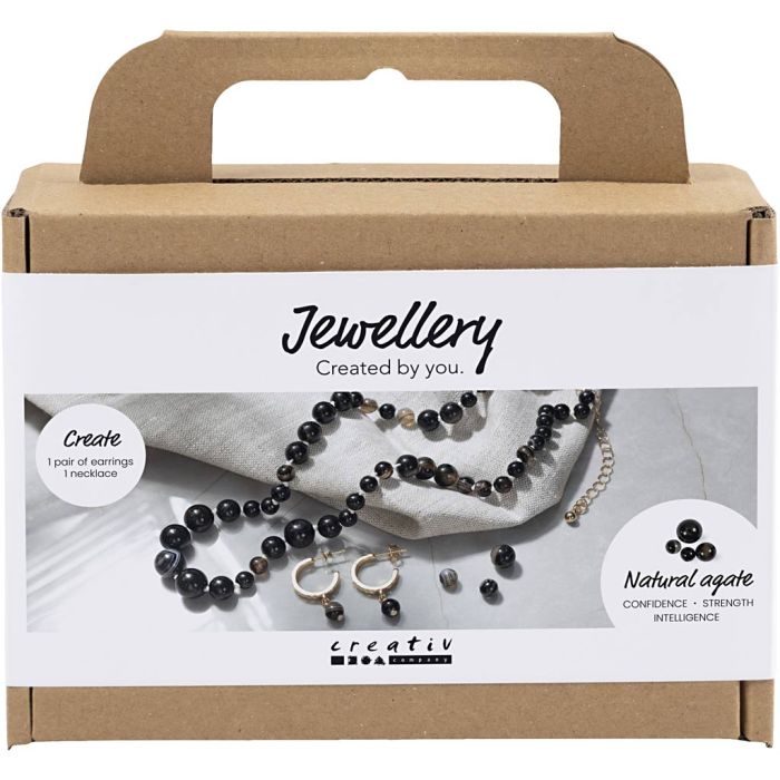 Mini Kit DIY Bijoux, Collier et boucles d’oreilles, noir, blanc, 1 Pq.