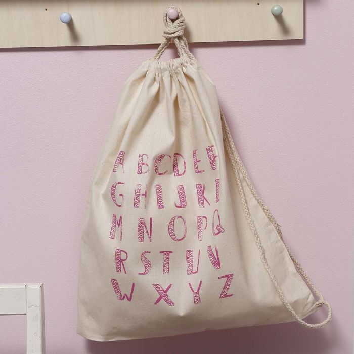 Sac en coton à cordon décoré de motifs imprimés