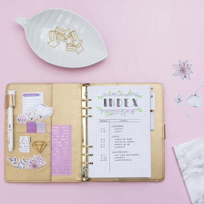 Une page d’index pour un bullet journal et un planner