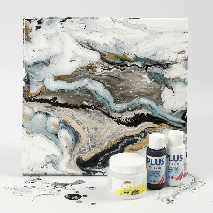 Art fluide sur toile avec peinture de loisirs et fluide de coulage