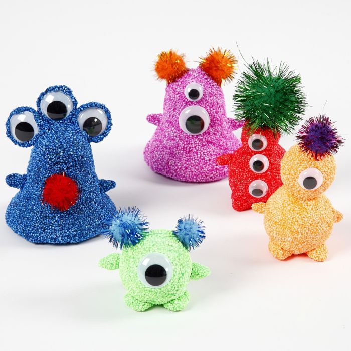Aliens en Foam Clay avec yeux mobiles et pompons