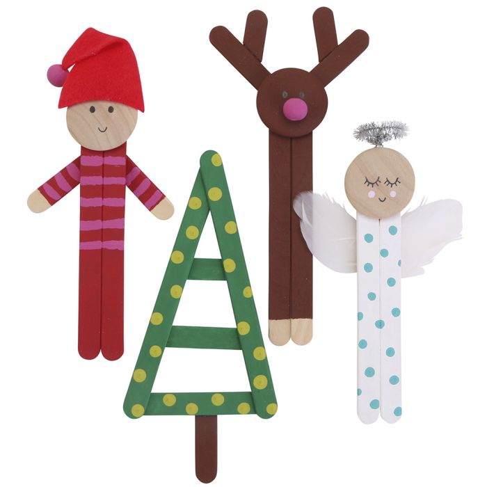 Figurines de Noël colorées réalisées avec des bâtonnets de glace