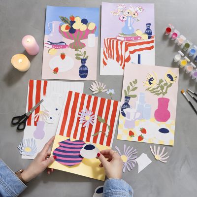 Collages sur toile color&eacute;s