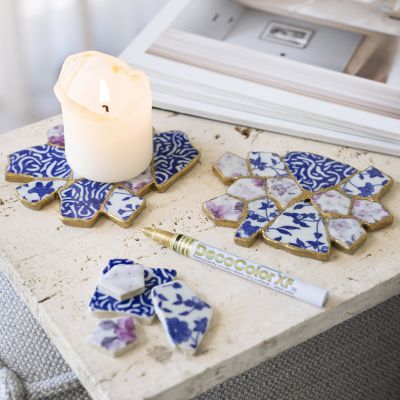 Dessous de verre cr&eacute;&eacute; avec la technique Kintsugi