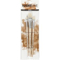 Pinceau Nature Line, dim. 8+12+20, L : 18,5-20,5 cm, L : 10-20 mm, Plat, 3 pi&egrave;ces/ 1 Pq.