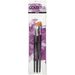 Pinceaux Gold Line, dim. 2+8+12, L : 16,5-19 cm, L : 3-12 mm, Plat, 3 pi&egrave;ces/ 1 Pq.