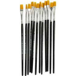 Pinceaux Gold Line, dim. 8, L : 18,5 cm, L : 8 mm, Plat, 12 pi&egrave;ces/ 1 Pq.