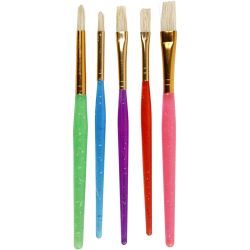Pinceaux pour Enfants, dim. 8+12+18, L : 14-16 cm, L : 5-10 mm, Plat,rond, ass. de couleurs, 5 pi&egrave;ces/ 1 Pq.