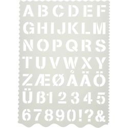 Pochoir, lettres et chiffres, H : 25 mm, feuille 21x29 cm, 1 pi&egrave;ce