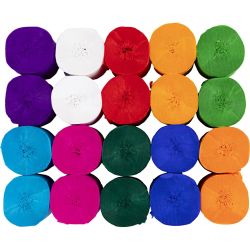 Rouleaux de Papier Cr&eacute;pon, L : 20 m, L : 5 cm, 22 gr, ass. de couleurs, 20 rouleau/ 1 Pq.