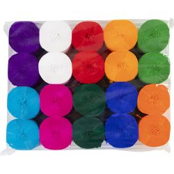 Rouleaux de Papier Cr&eacute;pon, L : 20 m, L : 5 cm, 22 gr, ass. de couleurs, 20 rouleau/ 1 Pq.