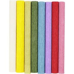 Papier Cr&eacute;pon, feuille 25x60 cm, Cr&ecirc;p&eacute; &agrave; 180%, 105 gr, couleurs classiques, 8 flles/ 1 Pq.