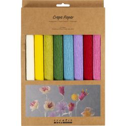 Papier Cr&eacute;pon, feuille 25x60 cm, Cr&ecirc;p&eacute; &agrave; 180%, 105 gr, couleurs classiques, 8 flles/ 1 Pq.