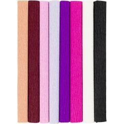 Papier Cr&eacute;pon, feuille 25x60 cm, Cr&ecirc;p&eacute; &agrave; 180%, 105 gr, harmonie violet/rose, 8 flles/ 1 Pq.