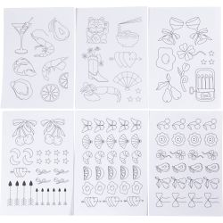 Feuilles de Broderie Hydrosolubles, motifs d&eacute;coratifs, A5, feuille 148x210 mm, 6 flles/ 1 Pq.