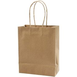 Sac en Papier, H : 23 cm, L : 18x9 cm, 125 gr, brun, 10 pi&egrave;ces/ 1 Pq.