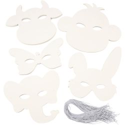 Masques d'animaux, H : 13-24 cm, L : 20-28 cm, 230 gr, blanc, 100 pi&egrave;ces/ 1 Pq.