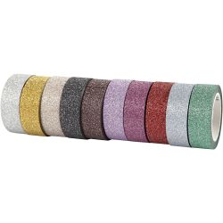 Ruban adh&eacute;sif &agrave; paillettes, L : 15 mm, ass. de couleurs, 10x6 m/ 1 Pq.