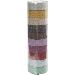 Ruban adh&eacute;sif &agrave; paillettes, L : 15 mm, ass. de couleurs, 10x6 m/ 1 Pq.