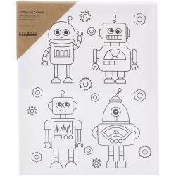 Toile de peintre imprim&eacute;e, Robots , P: 1,6 cm, dim. 24x30 cm, 360 gr, 1 pi&egrave;ce