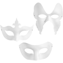 Masques, H : 10-20 cm, L : 18-20 cm, blanc, 3x4 pi&egrave;ces/ 1 Pq.