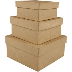 Bo&icirc;tes Carr&eacute;es, H : 5+6+7,5 cm, dim. 10+12,5+15 cm, 3 pi&egrave;ces/ 1 set