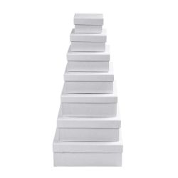 Bo&icirc;tes Carr&eacute;es, dim. 9x9x4,5 + 11x11x5,0 + 13x13x5,5 + 15x15x6,0 + 17x17x6,5 + 19x19x7,0 + 21x21x7,5 cm, blanc, 7 pi&egrave;ces/ 1 set