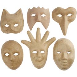 Masques, H : 12-21 cm, 6 pi&egrave;ces/ 1 Pq.