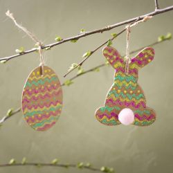 Décorations de Pâques à suspendre, lapin, poulet, oeuf, H : 10 cm, 6 pièces/ 1 Pq.